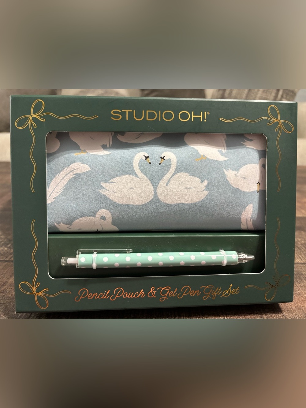 Studio Oh! Swan Print Pencil Pouch & Gel Pen Gift Set